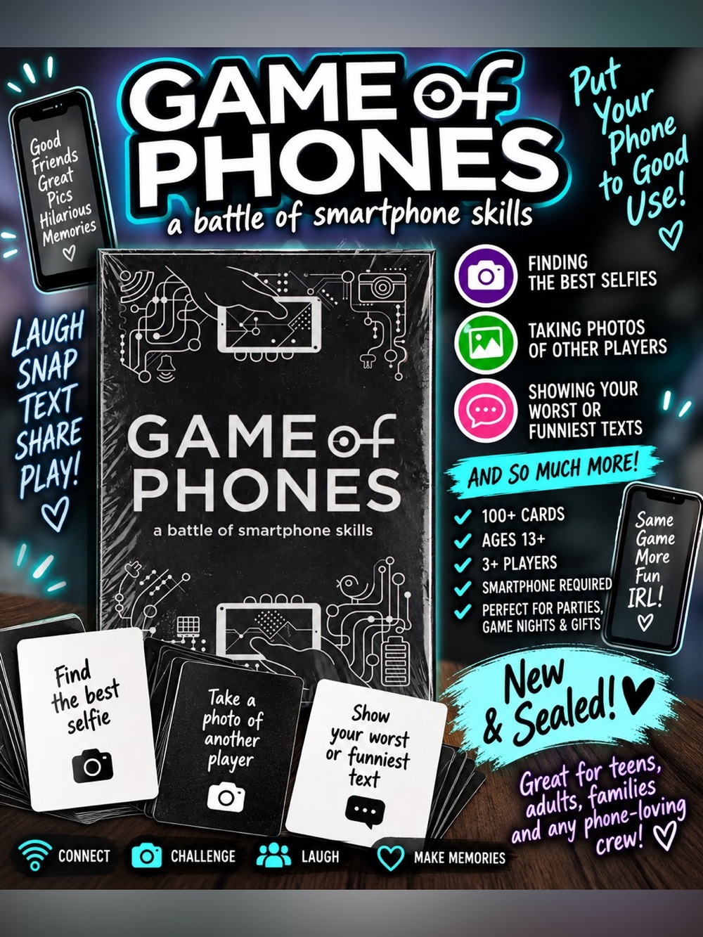 Game of Phones Battle of Smartphone Skills Party Card Game 100+ Cards
